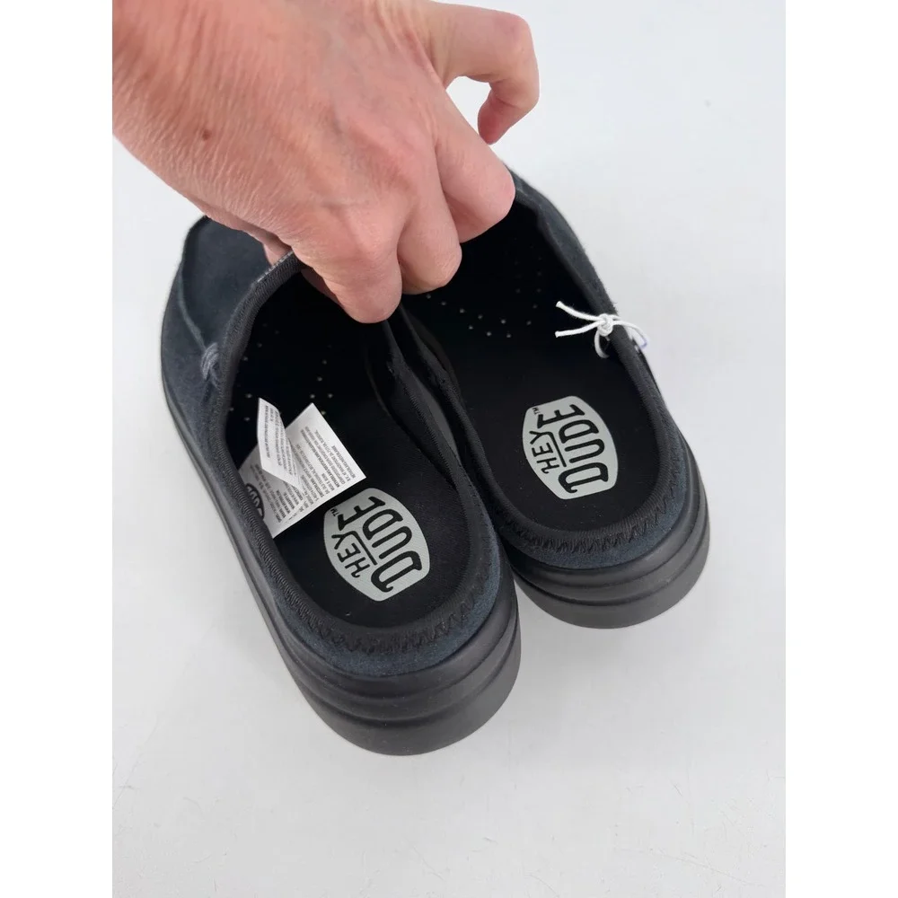 NWT Hey Dude Austin Lift Classic Shoes Womens Size 10 Black Suede Platform Mules - Picture 4 of 8